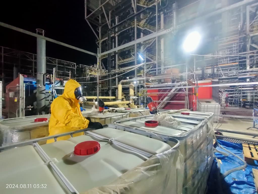 Chemical cleaning operations with protective equipment at night